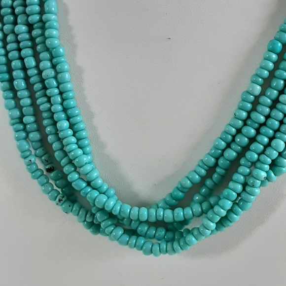 Turquoise Glass Rondel Beaded 5 Strand Necklace 19" - Picture 4 of 6